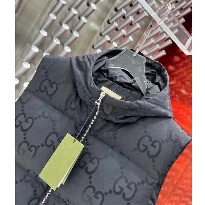 G*u*i women jumbo gg canvas vest padding front pockets zip closure hood zip pocket