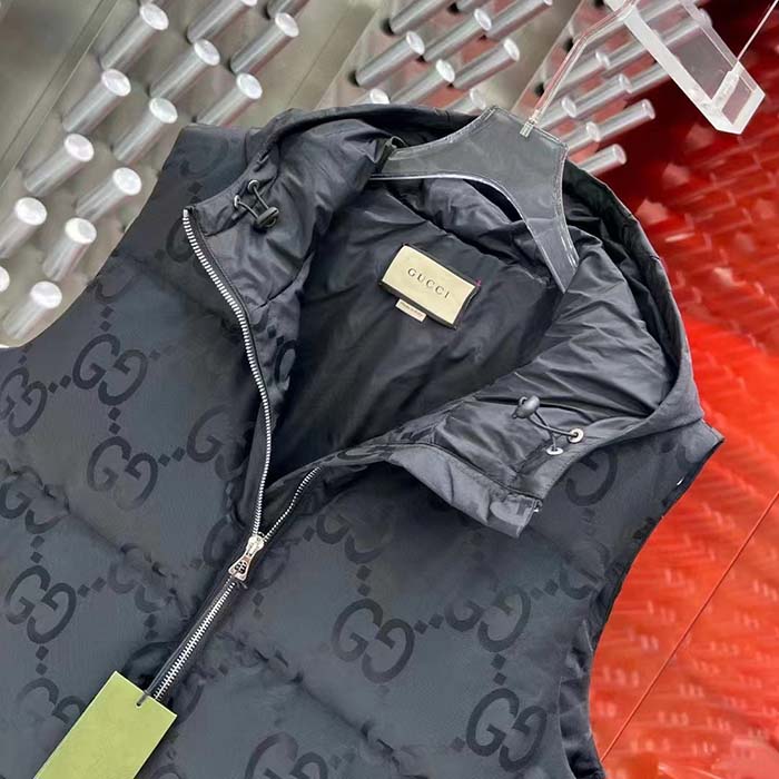 G*u*i women jumbo gg canvas vest padding front pockets zip closure hood zip pocket