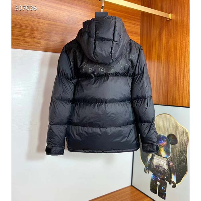 G*u*i women nylon down jacket gg inserts feather padding lined high neck velcro cuffs