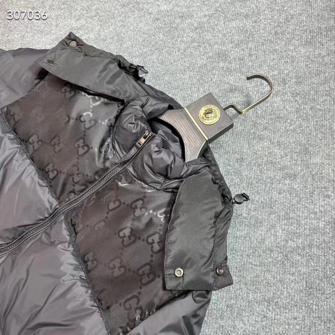 G*u*i women nylon down jacket gg inserts feather padding lined high neck velcro cuffs