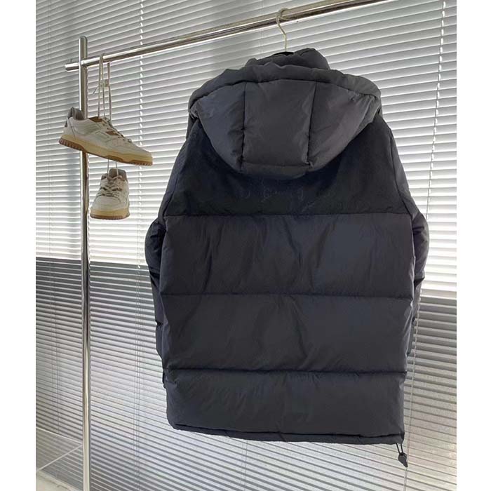G*u*i women nylon down jacket gg iserts black canvas high neck velcro cuffs zip closure