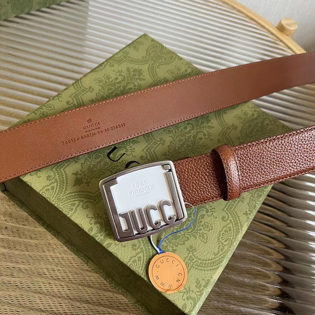 G*u*i unisex gg belt G*u*i plaque buckle brown leather palladium-toned hardware