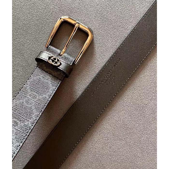 G*u*i unisex gg belt interlocking g detail grey black gg supreme square buckle