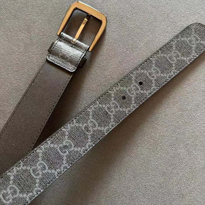G*u*i unisex gg belt interlocking g detail grey black gg supreme square buckle