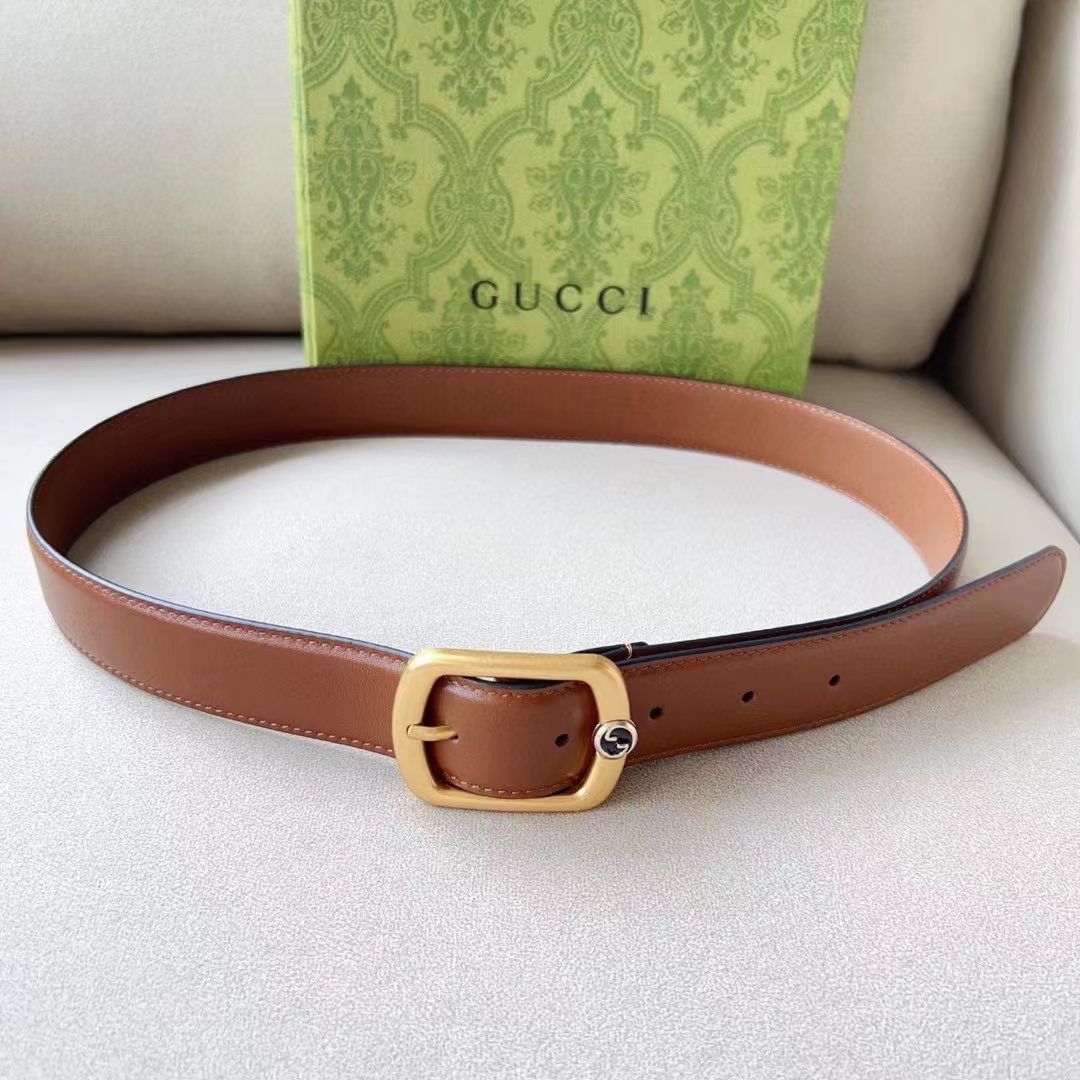 G*u*i unisex gg belt rectangular buckle cuir leather antique brass hardware 3 cm width