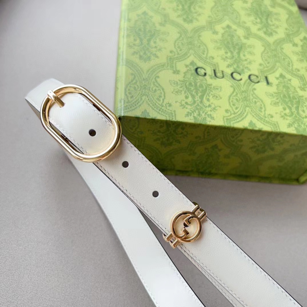 G*u*i unisex gg belt round interlocking g white leather oval buckle 2.3 cm width