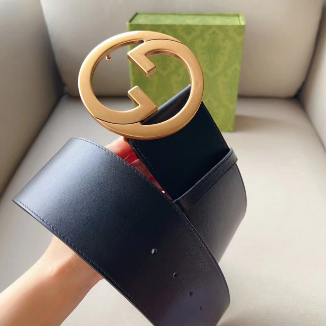 G*u*i unisex gg blondie wide belt black leather round interlocking g 5 cm width