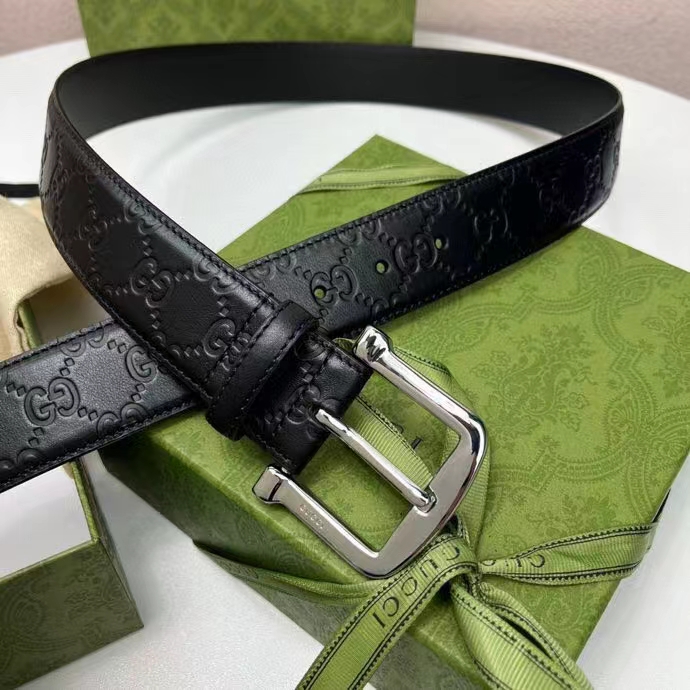 G*u*i unisex gg G*u*i signature belt gg detail black square buckle metal 3.8 cm width