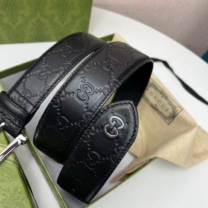 G*u*i unisex gg G*u*i signature belt gg detail black square buckle metal 3.8 cm width