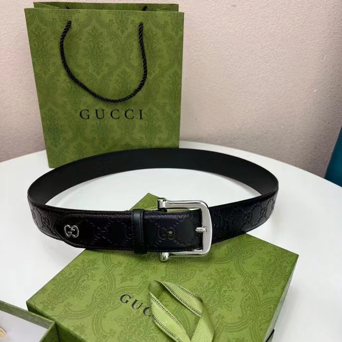 G*u*i unisex gg G*u*i signature belt gg detail black square buckle metal 3.8 cm width