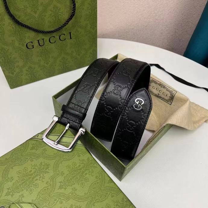 G*u*i unisex gg G*u*i signature belt gg detail black square buckle metal 3.8 cm width