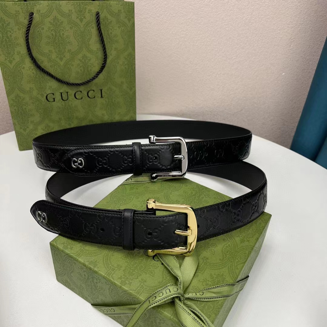 G*u*i unisex gg G*u*i signature belt gg detail black square buckle metal 3.8 cm width