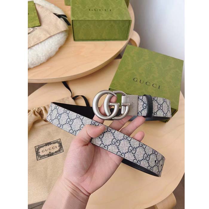 G*u*i unisex gg marmont reversible belt beige blue gg supreme canvas double g buckle