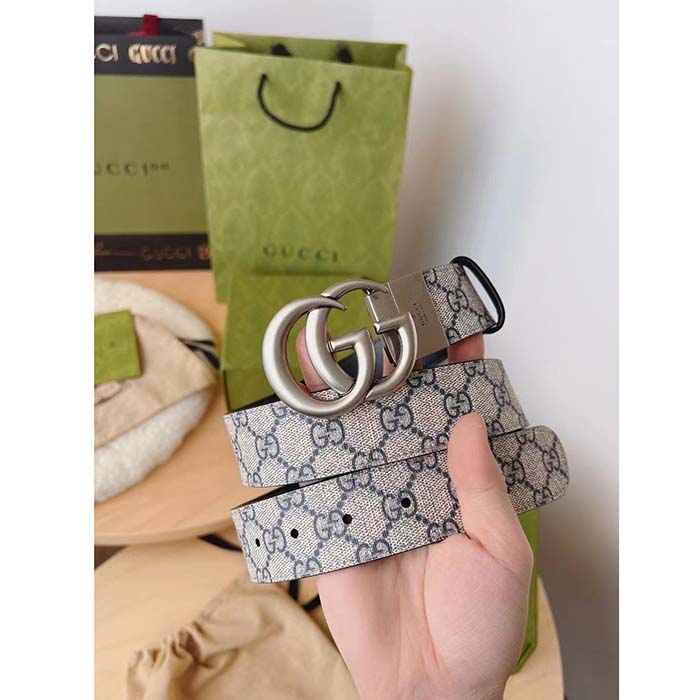 G*u*i unisex gg marmont reversible belt beige blue gg supreme canvas double g buckle