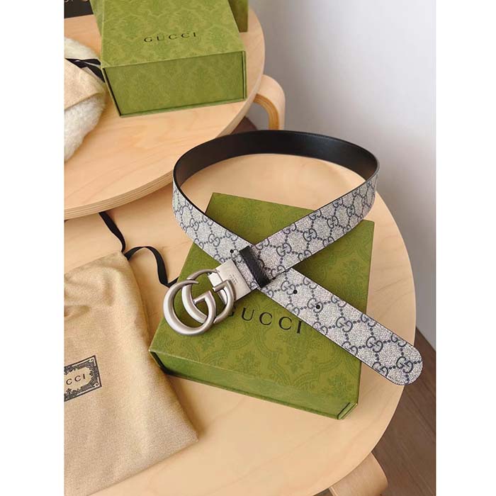 G*u*i unisex gg marmont reversible belt beige blue gg supreme canvas double g buckle