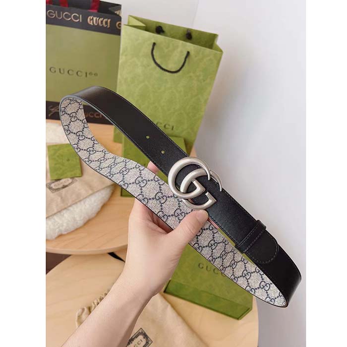 G*u*i unisex gg marmont reversible belt beige blue gg supreme canvas double g buckle