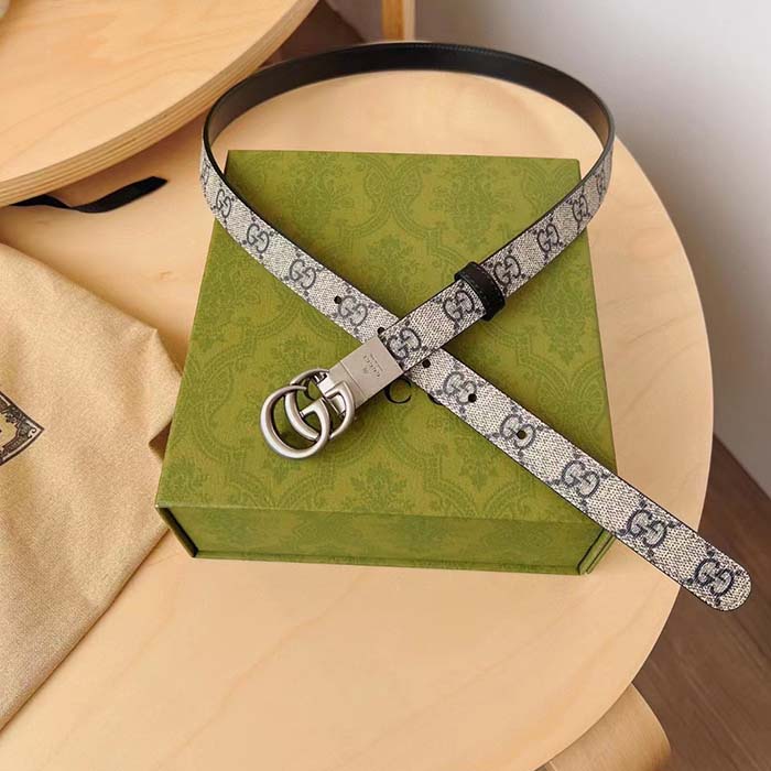 G*u*i unisex gg marmont reversible thin belt beige ebony gg supreme canvas double g buckle