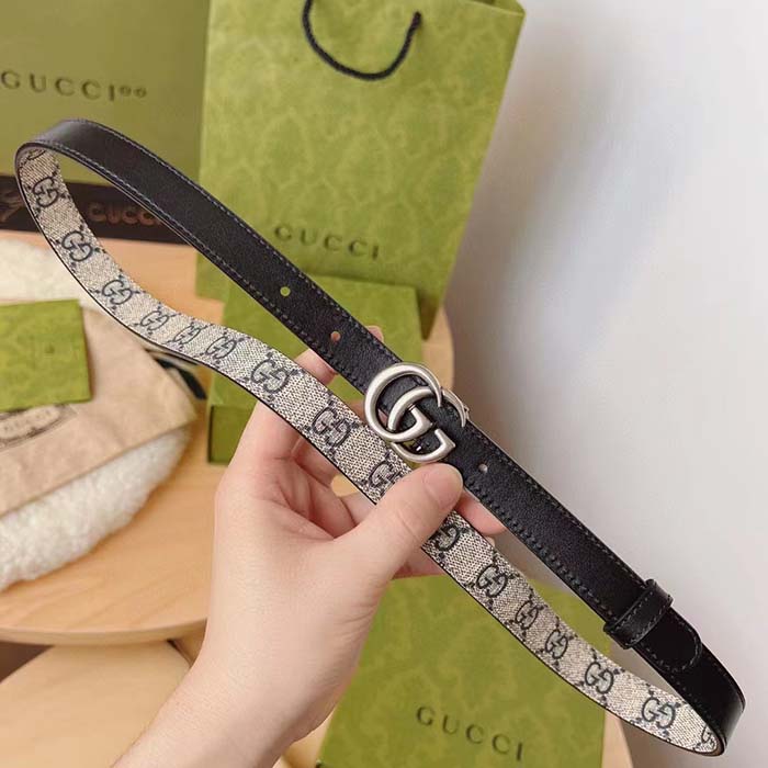 G*u*i unisex gg marmont reversible thin belt beige ebony gg supreme canvas double g buckle