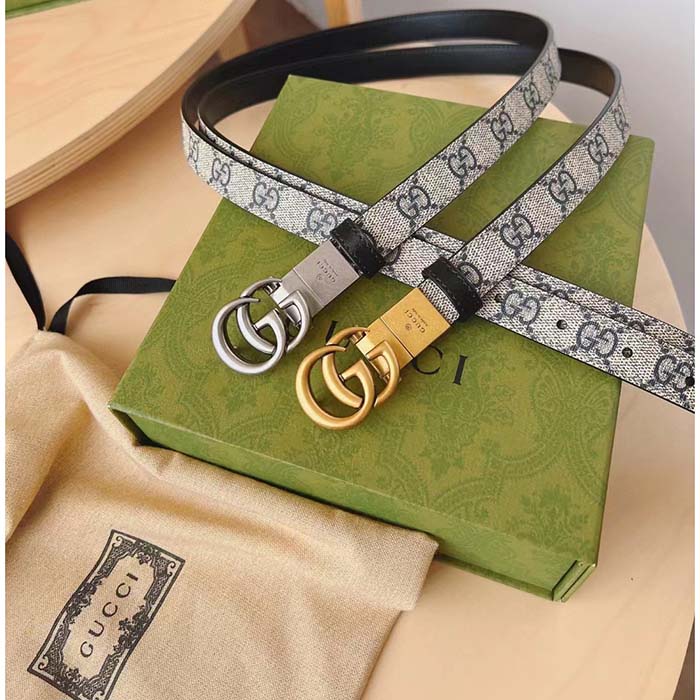 G*u*i unisex gg marmont reversible thin belt beige ebony gg supreme canvas double g buckle
