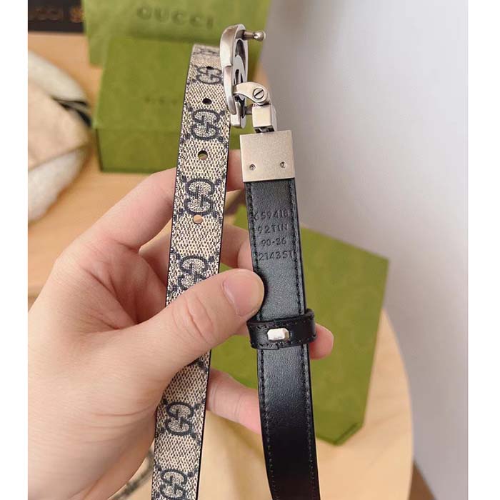 G*u*i unisex gg marmont reversible thin belt beige ebony gg supreme canvas double g buckle