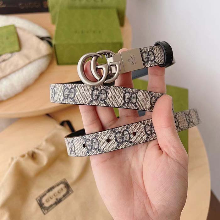 G*u*i unisex gg marmont reversible thin belt beige ebony gg supreme canvas double g buckle