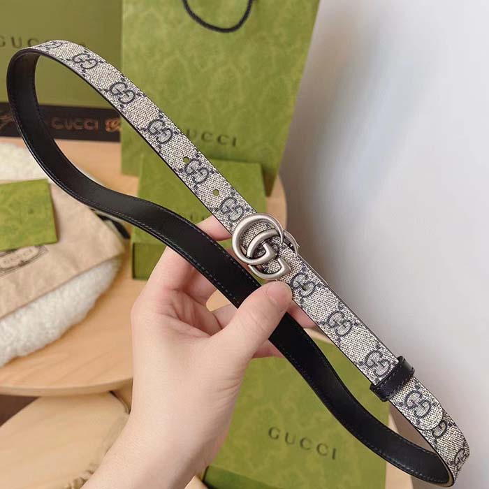 G*u*i unisex gg marmont reversible thin belt beige ebony gg supreme canvas double g buckle
