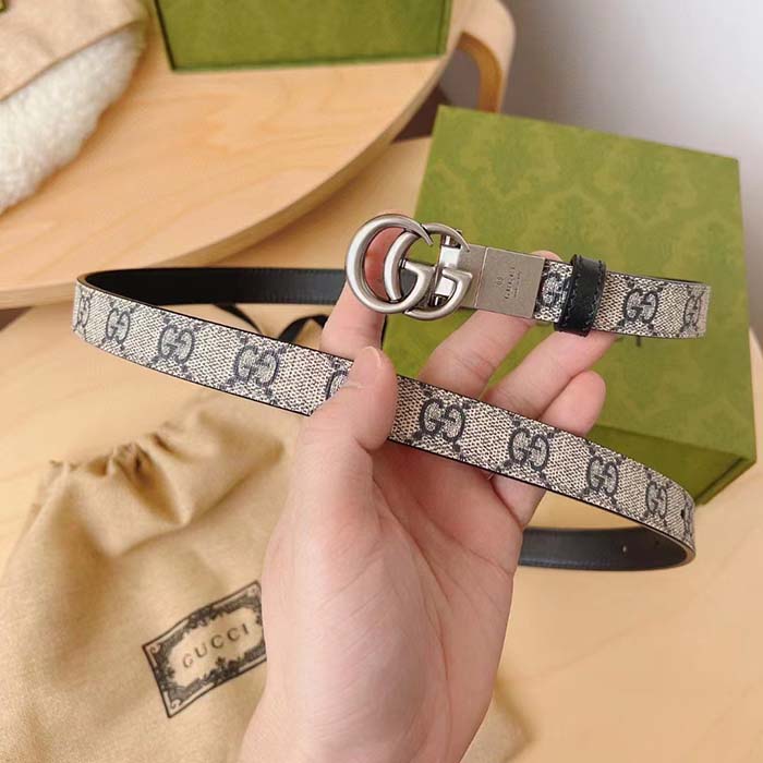 G*u*i unisex gg marmont reversible thin belt beige ebony gg supreme canvas double g buckle