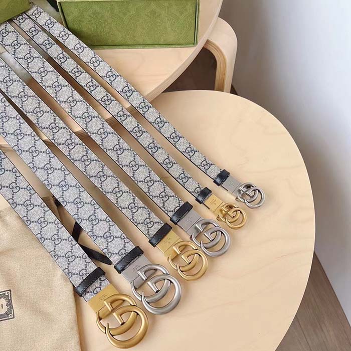 G*u*i unisex gg marmont reversible thin belt beige ebony gg supreme canvas double g buckle