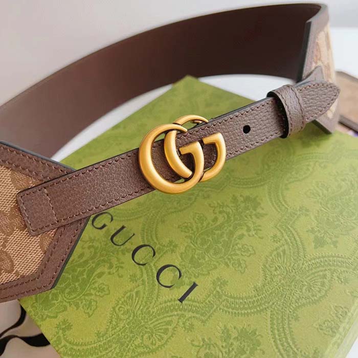 G*u*i unisex gg marmont wide belt beige ebony gg supreme canvas double g