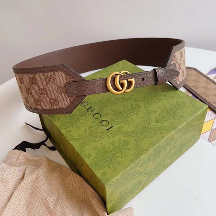 G*u*i unisex gg marmont wide belt beige ebony gg supreme canvas double g