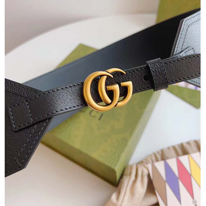 G*u*i unisex gg marmont wide belt black leather double g 6.9 cm width