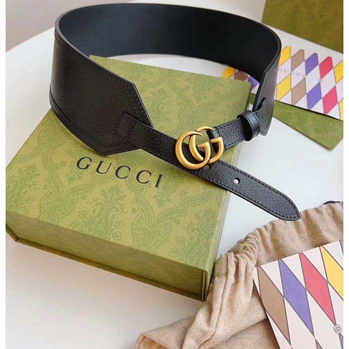 G*u*i unisex gg marmont wide belt black leather double g 6.9 cm width
