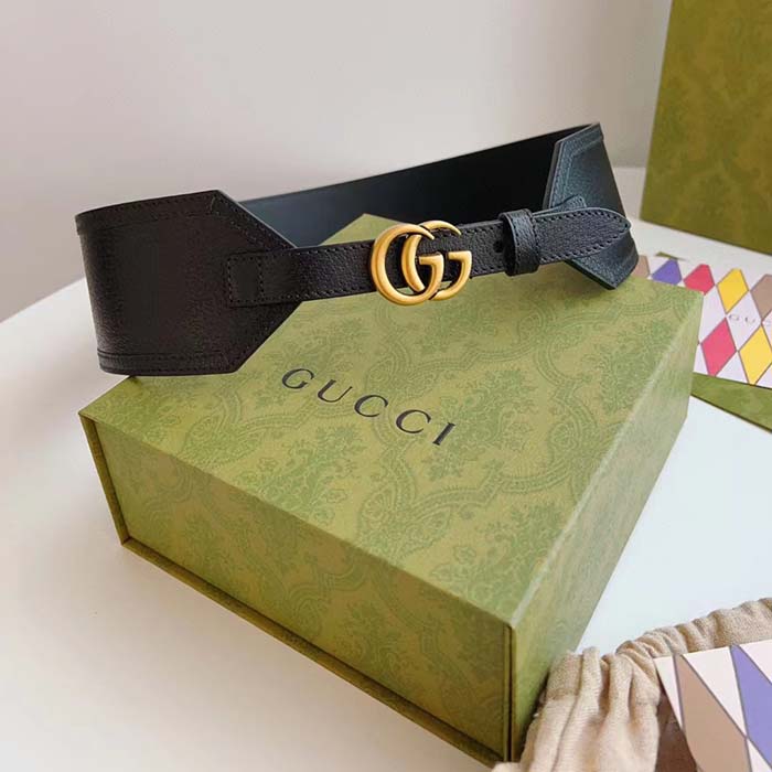 G*u*i unisex gg marmont wide belt black leather double g 6.9 cm width