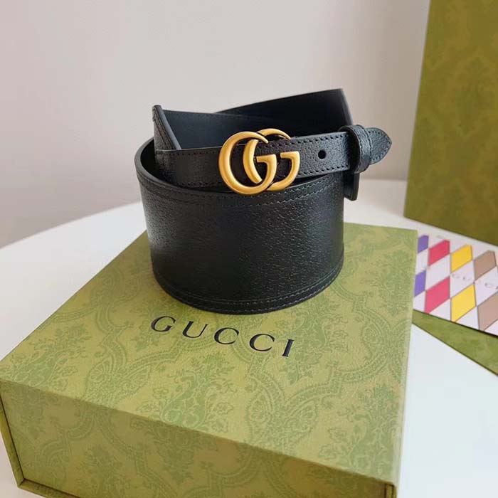 G*u*i unisex gg marmont wide belt black leather double g 6.9 cm width