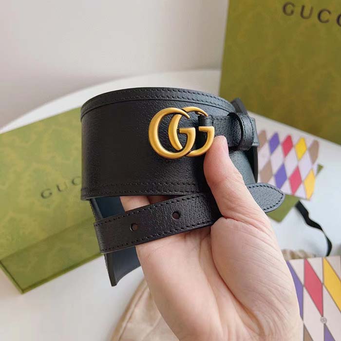 G*u*i unisex gg marmont wide belt black leather double g 6.9 cm width