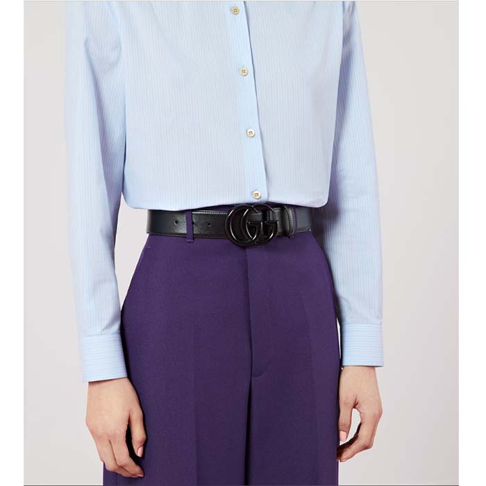 G*u*i unisex gg marmont wide belt black leather double g buckle 3.8 cm width