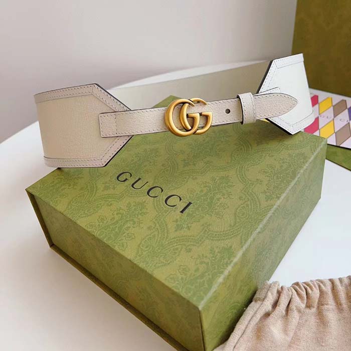 G*u*i unisex gg marmont wide belt white leather double g 6.9 cm width