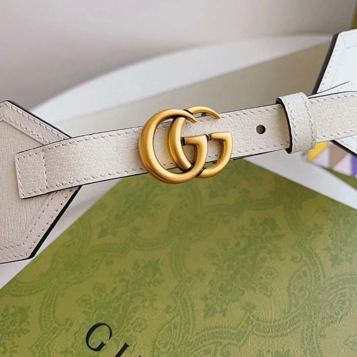 G*u*i unisex gg marmont wide belt white leather double g 6.9 cm width