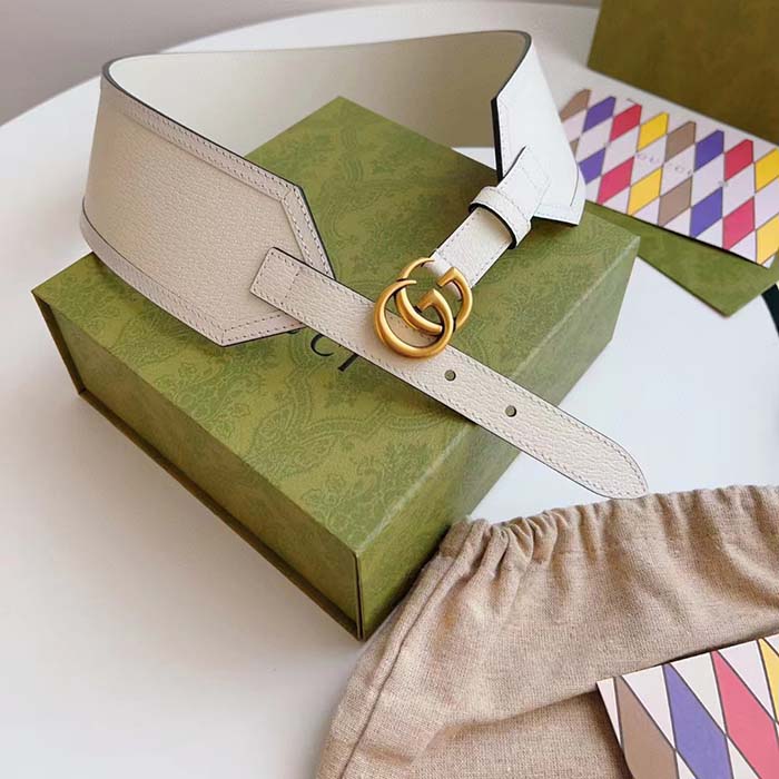 G*u*i unisex gg marmont wide belt white leather double g 6.9 cm width