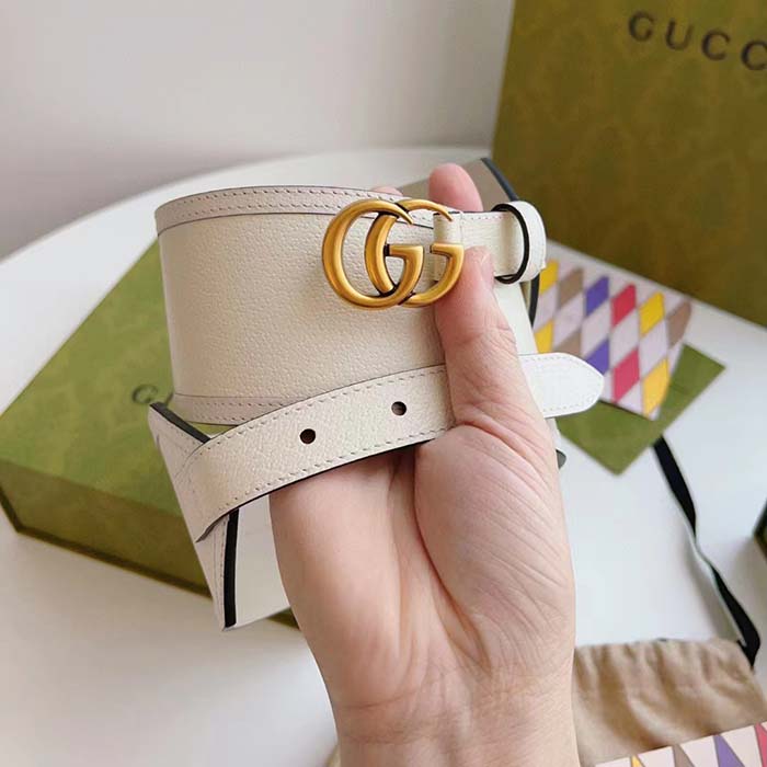 G*u*i unisex gg marmont wide belt white leather double g 6.9 cm width