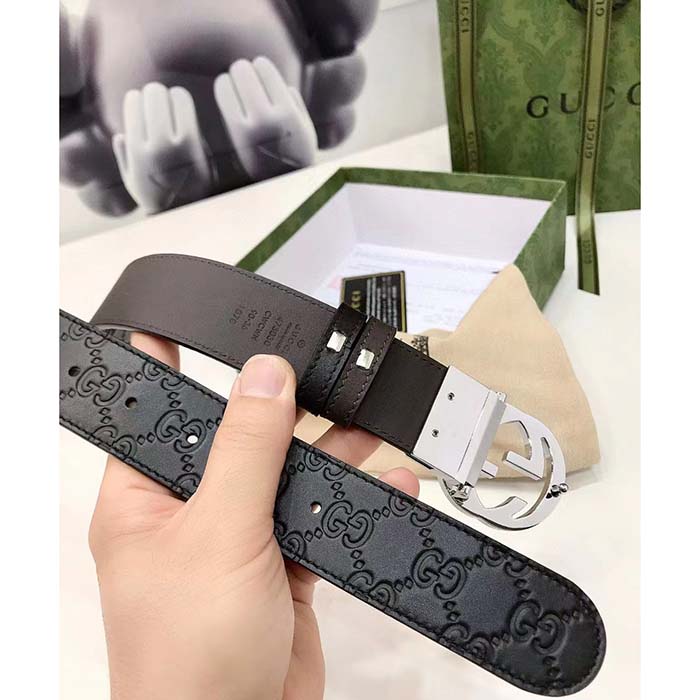 G*u*i unisex gg reversible G*u*i signature belt black leather reverses to brown leather