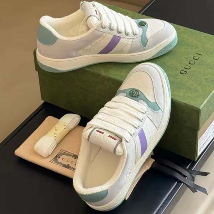 G*u*i unisex gg screener sneaker light blue white canvas bi-color rubber sole