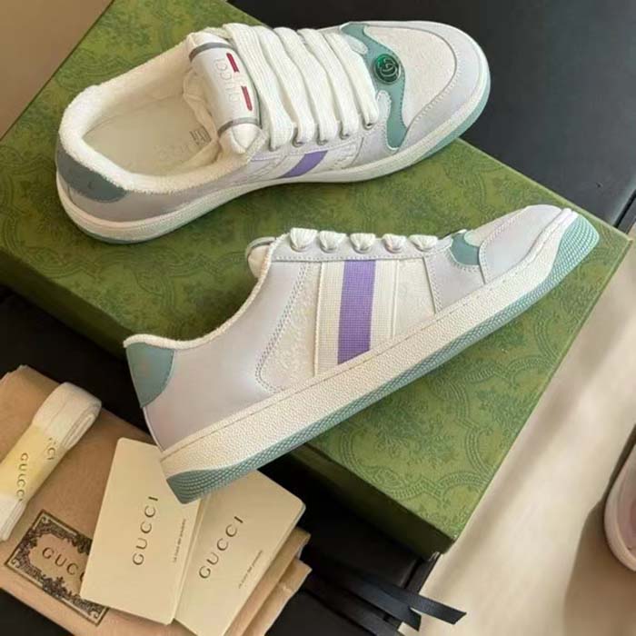 G*u*i unisex gg screener sneaker light blue white canvas bi-color rubber sole