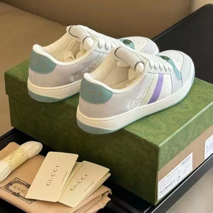 G*u*i unisex gg screener sneaker light blue white canvas bi-color rubber sole