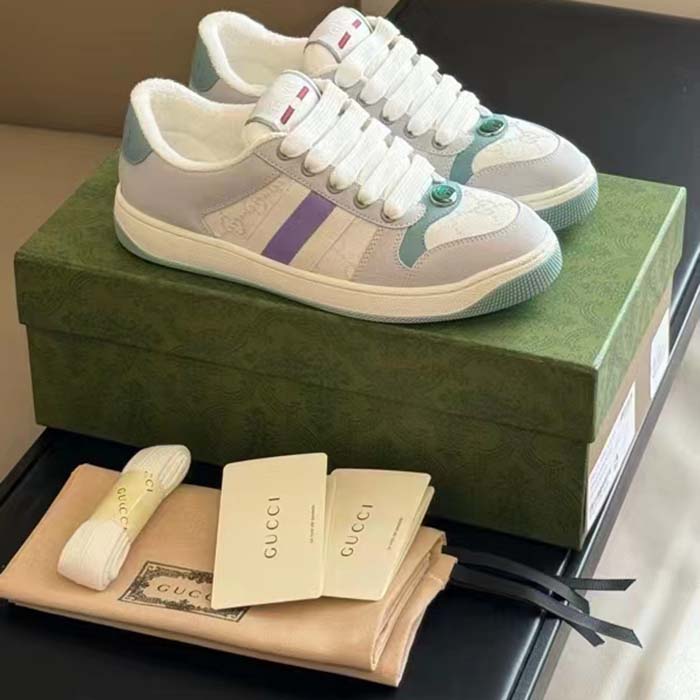 G*u*i unisex gg screener sneaker light blue white canvas bi-color rubber sole
