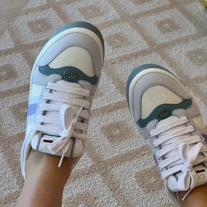 G*u*i unisex gg screener sneaker light blue white canvas bi-color rubber sole