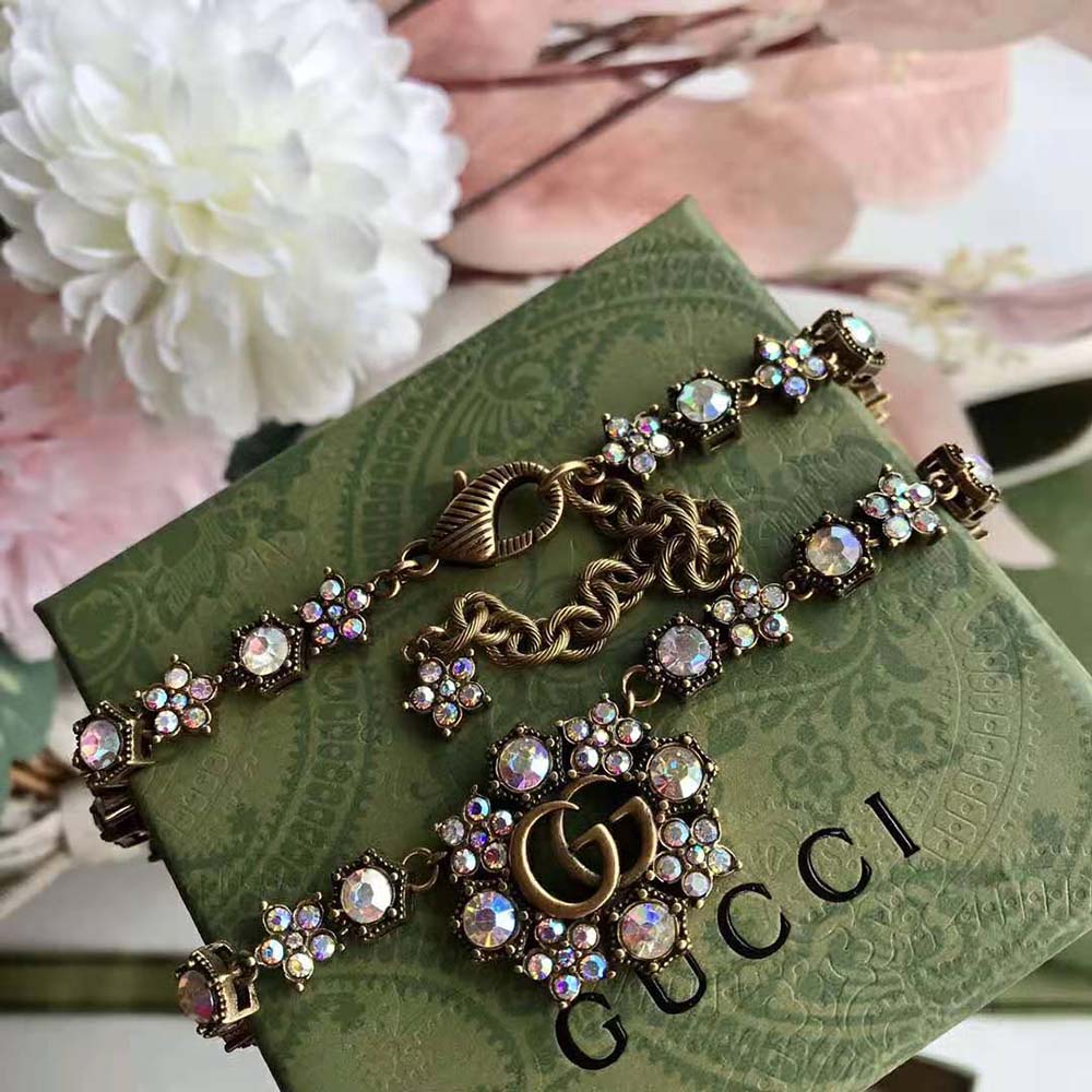 G*u*i women double g crystal flowers necklace