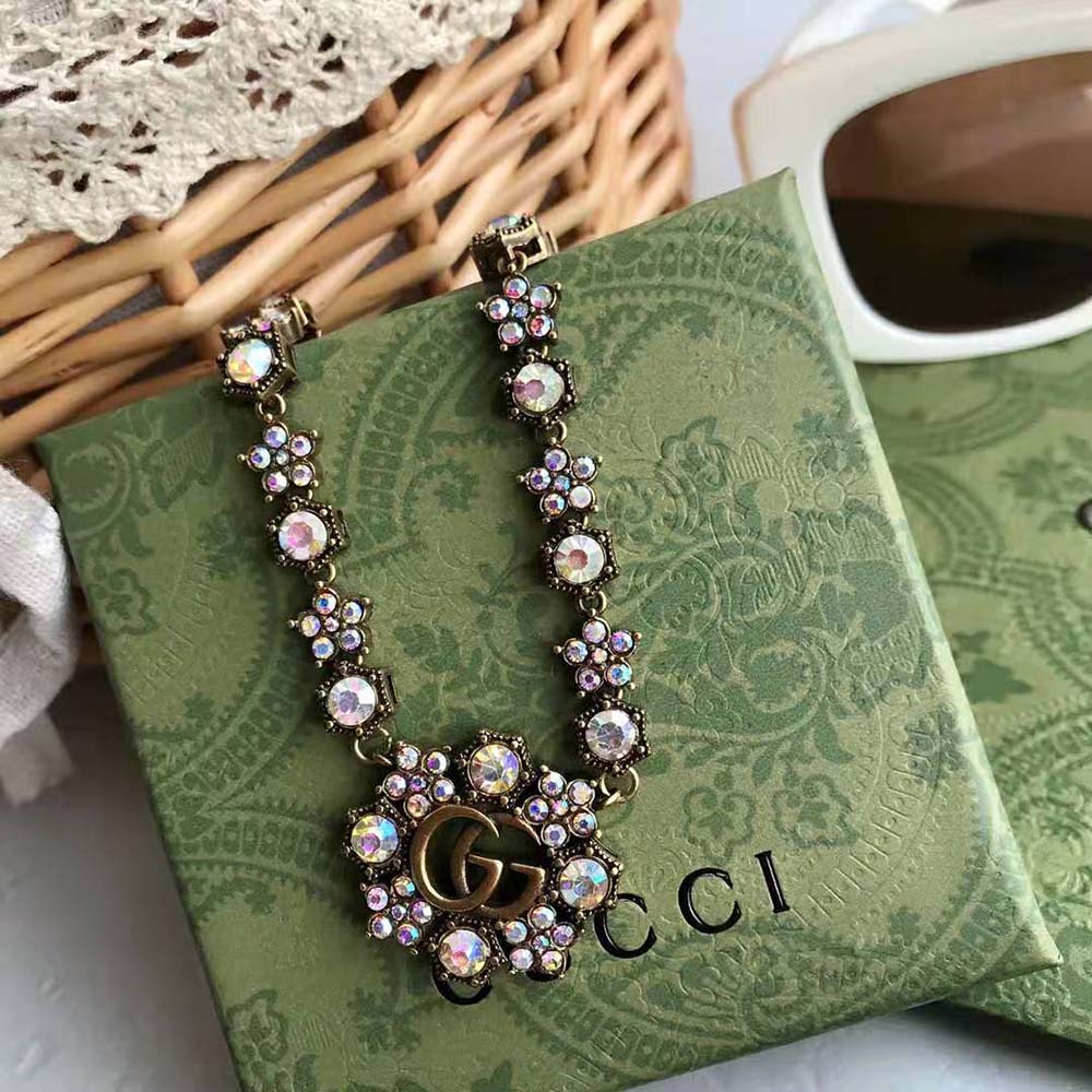 G*u*i women double g crystal flowers necklace