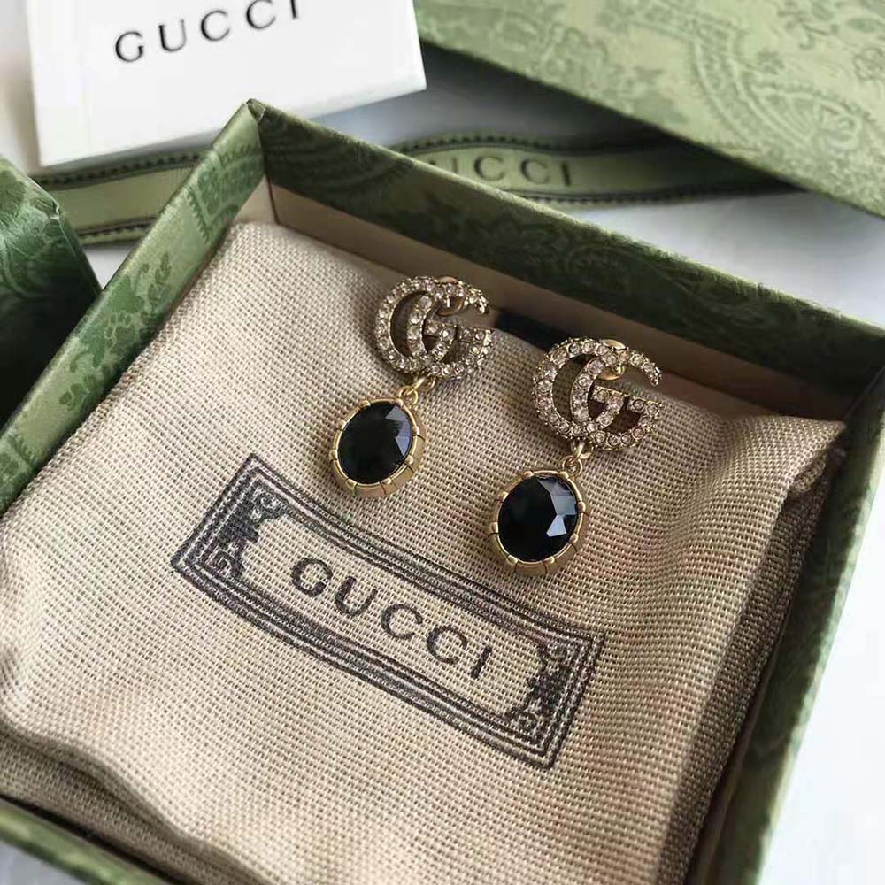 G*u*i women double g earrings with black crystals