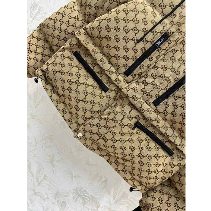 G*u*i men gg canvas bomber jacket camel ebony black trim lined dropped shoulder padded